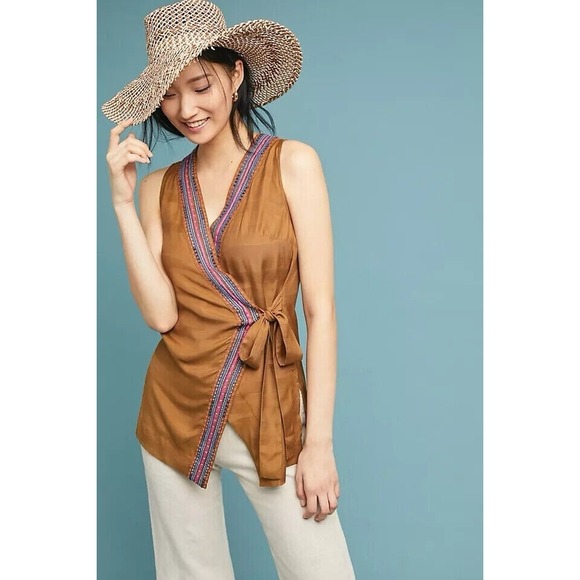 Maeve Tops - MAEVE by Anthropologie Liviana Wrap Tunic bohemian embroidered V-neck